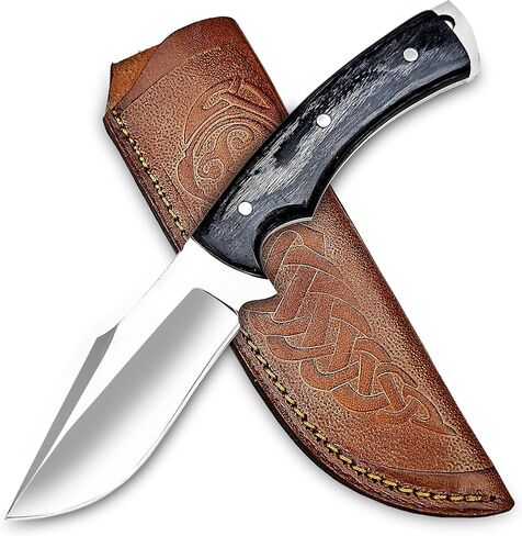Handmade D2 Steel Hunting Knife with Leather Sheath – EDC Fixed Blade Bushcraft Tool with Wood Handle – 10" Skinning Blade for Hunting, Skinning, Camping, and Outdoor Use in Kuwait