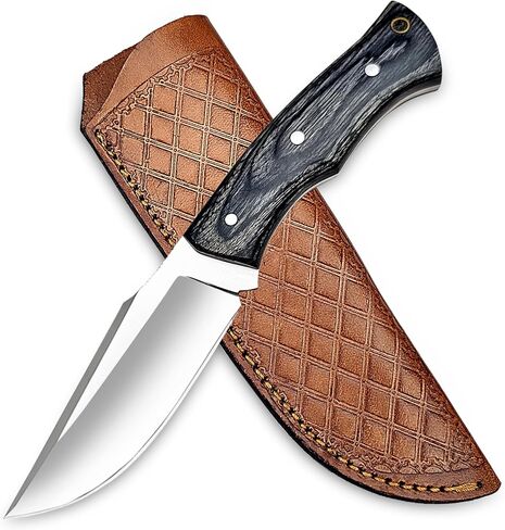 Handmade D2 Steel Hunting Knife with Leather Sheath – EDC Fixed Blade Bushcraft Tool with Wood Handle – 10" Skinning Blade for Hunting, Skinning, Camping, and Outdoor Use in Saudi Arabia
