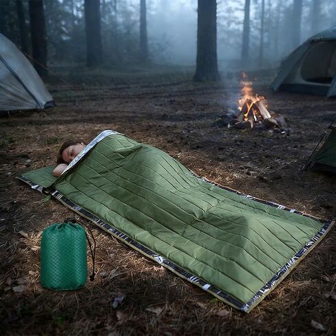 3 PCS Waterproof Thermal Emergency Sleeping Bag, Ultra-Light Survival Bivy Sack with Storage Pouch for Camping in Kuwait