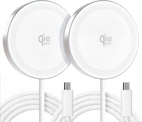 شاحن لاسلكي مغناطيسي 25 وات Qi2.2: لوحة شحن مسطحة Qi لهاتف iPhone 17 16 15 14 13 12 Pro Max، Samsung Galaxy S26 S25، Google Pixel، AirPods-Slim محمولة للسفر والمكتب بجانب السرير (أبيض، عبوتان) in Kuwait