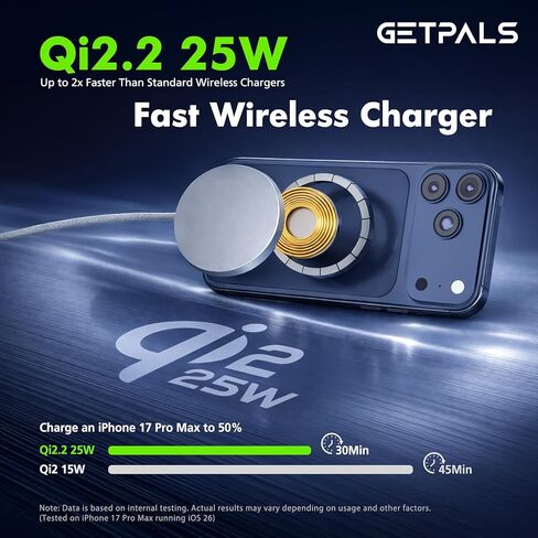شاحن لاسلكي مغناطيسي 25 وات Qi2.2: لوحة شحن مسطحة Qi لهاتف iPhone 17 16 15 14 13 12 Pro Max، Samsung Galaxy S26 S25، Google Pixel، AirPods-Slim محمولة للسفر والمكتب بجانب السرير (أبيض، عبوتان) in Kuwait