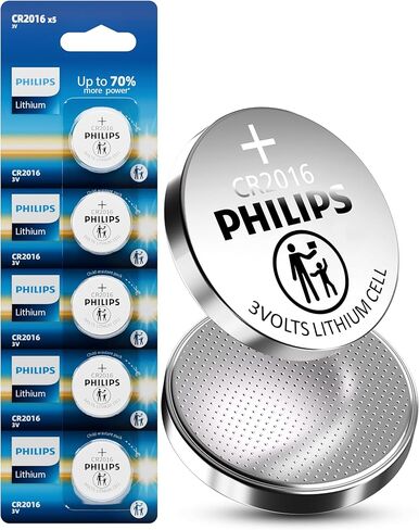 Philips CR2016 3V Lithium Button Cell Batteries 20 Pack, 10 Year Shelf Life, Child Resistant Packaging, Stable Discharge for Key Fob, Car Remote & Small Electronics in Kuwait