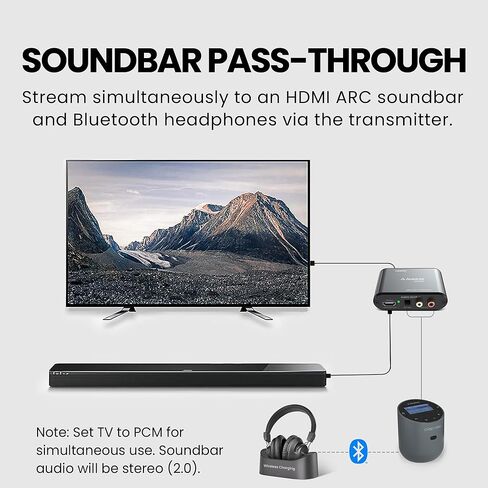 حزمة Avantree Orbit Pro + HAX06 - جهاز إرسال بلوتوث مع مستخرج HDMI ARC، مثالي لأجهزة التلفاز التي تعمل بتقنية HDMI فقط، ومشاهدة مع سماعات الرأس ومكبرات الصوت معًا in Kuwait