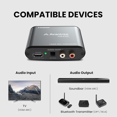حزمة Avantree Orbit Pro + HAX06 - جهاز إرسال بلوتوث مع مستخرج HDMI ARC، مثالي لأجهزة التلفاز التي تعمل بتقنية HDMI فقط، ومشاهدة مع سماعات الرأس ومكبرات الصوت معًا in Kuwait