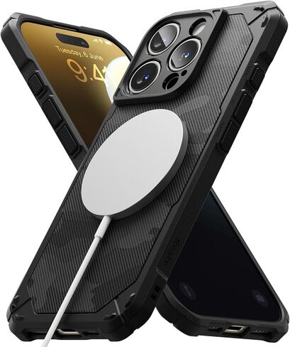 حافظة Ringke Rugged Gear لهاتف iPhone 17 Pro Max [متوافقة مع MagSafe] تمنع اللطخات الزيتية وغطاء واقٍ معزز مانع للانزلاق وفتحات دقيقة للكاميرا - أسود مموه مغناطيسي in Kuwait