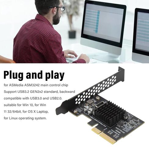 Dan&Dre Super Speed USB 3.2 Gen 2 Type C 20Gbps Expansion Card, ASM3242 Main Controller, PCIe to USB Adapter for Desktop PC Case in Kuwait