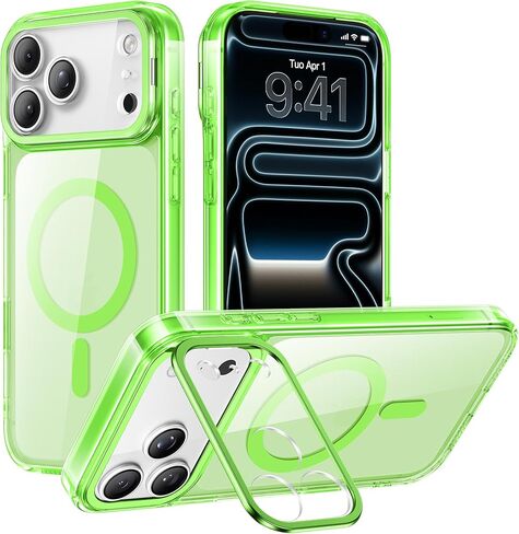 حافظة لهاتف iPhone 17 Pro Max مع حامل، متوافقة مع MagSafe، [حماية من الدرجة العسكرية] [زر التحكم في الكاميرا] حافظة هاتف واقية شفافة مقاومة للصدمات لهاتف iPhone 17 Pro Max، شفافة in Kuwait