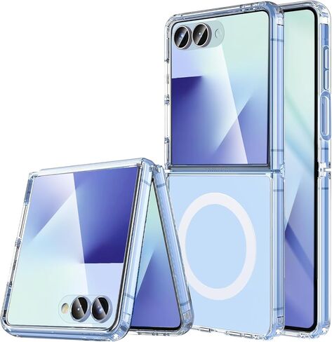 for Galaxy Z Flip 7 Magnetic Case,Samsung Flip 7 Clear Phone Case Built-in Soft Screen Protector & Fit for MagSafe,Slim Hard PC Silicone Bumper Shockproof Protective Cover for Samsung Galaxy Z Flip 7 in Kuwait