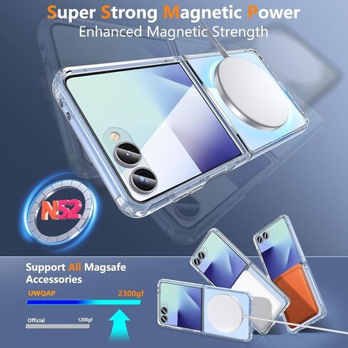 for Galaxy Z Flip 7 Magnetic Case,Samsung Flip 7 Clear Phone Case Built-in Soft Screen Protector & Fit for MagSafe,Slim Hard PC Silicone Bumper Shockproof Protective Cover for Samsung Galaxy Z Flip 7 in Kuwait