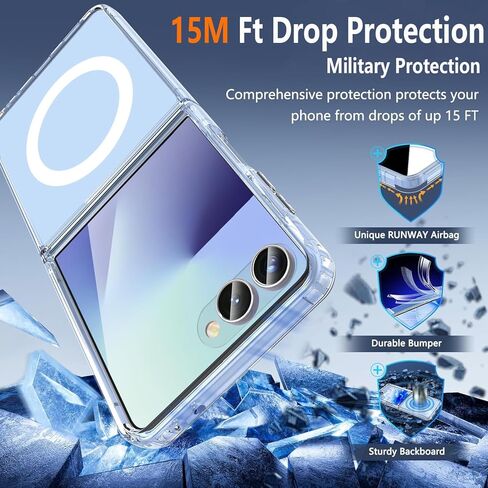 for Galaxy Z Flip 7 Magnetic Case,Samsung Flip 7 Clear Phone Case Built-in Soft Screen Protector & Fit for MagSafe,Slim Hard PC Silicone Bumper Shockproof Protective Cover for Samsung Galaxy Z Flip 7 in Kuwait