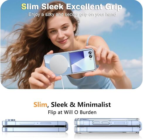 for Galaxy Z Flip 7 Magnetic Case,Samsung Flip 7 Clear Phone Case Built-in Soft Screen Protector & Fit for MagSafe,Slim Hard PC Silicone Bumper Shockproof Protective Cover for Samsung Galaxy Z Flip 7 in Kuwait