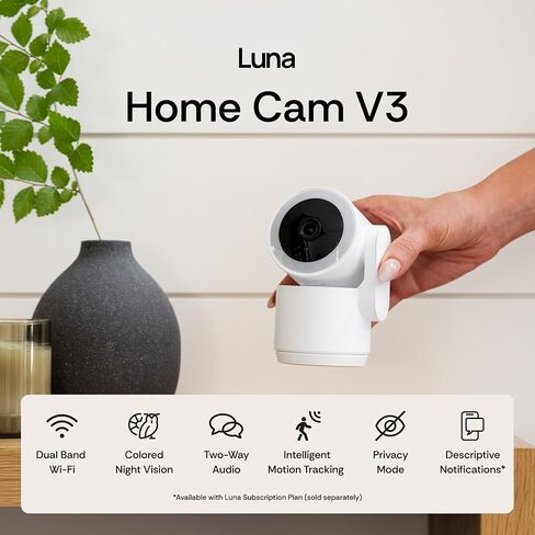Luna 2K Indoor Cameras for Home Security and Window Camera, Smart AI Descriptive Motion Alert, Color Night Vision, Stick-On Glass-Mount Wired, Easy & Quick Install in Kuwait