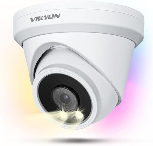 VIKYLIN 5MP Full Color PoE IP Camera, 5MP Turret Security Camera Outdoor with Human Vehicle Detection, 2.8mm Lens,100FT Smart Dual Light Color Night Vision, Built-in Mic,IP67, Blue Iris,NDAA Compliant in Kuwait