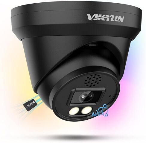 VIKYLIN 5MP Full Color PoE IP Camera, 5MP Turret Security Camera Outdoor with Human Vehicle Detection, 2.8mm Lens,100FT Smart Dual Light Color Night Vision, Built-in Mic,IP67, Blue Iris,NDAA Compliant in Kuwait