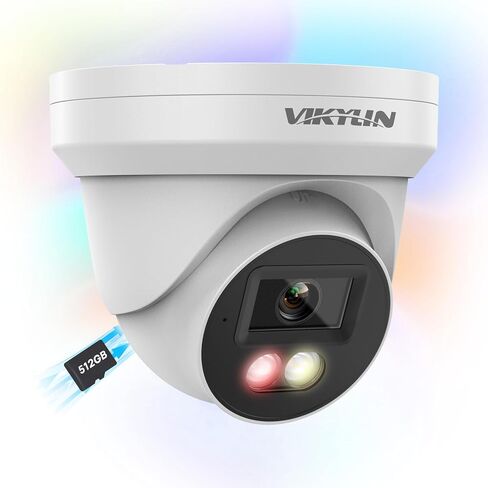 VIKYLIN 5MP Full Color PoE IP Camera, 5MP Turret Security Camera Outdoor with Human Vehicle Detection, 2.8mm Lens,100FT Smart Dual Light Color Night Vision, Built-in Mic,IP67, Blue Iris,NDAA Compliant in Kuwait