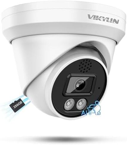 VIKYLIN 5MP Full Color PoE IP Camera, 5MP Turret Security Camera Outdoor with Human Vehicle Detection, 2.8mm Lens,100FT Smart Dual Light Color Night Vision, Built-in Mic,IP67, Blue Iris,NDAA Compliant in Kuwait