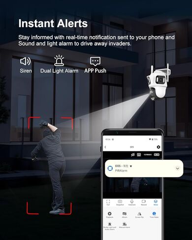 كاميرا أمان خارجية لاسلكية بثلاث عدسات بدقة 9 ميجابكسل، دوران/إمالة 360 درجة، واي فاي 2.4 جيجا هرتز، تتبع تلقائي بالذكاء الاصطناعي، لا توجد نقطة عمياء، تسجيل 24/7، رؤية ليلية، ضوء كشاف، صوت ثنائي الاتجاه، IP66، للمراقبة المنزلية in Kuwait