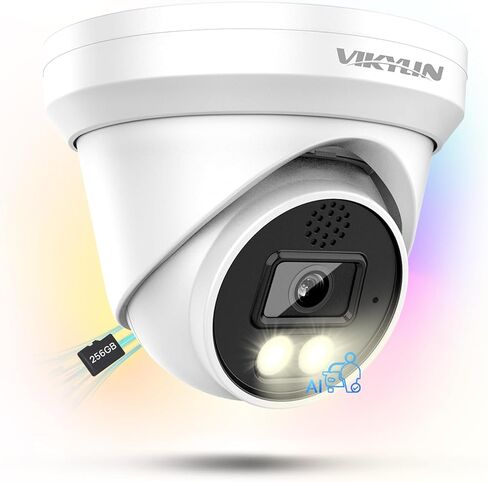 VIKYLIN 5MP Full Color PoE IP Camera, 5MP Turret Security Camera Outdoor with Human Vehicle Detection, 2.8mm Lens,100FT Smart Dual Light Color Night Vision, Built-in Mic,IP67, Blue Iris,NDAA Compliant in Kuwait