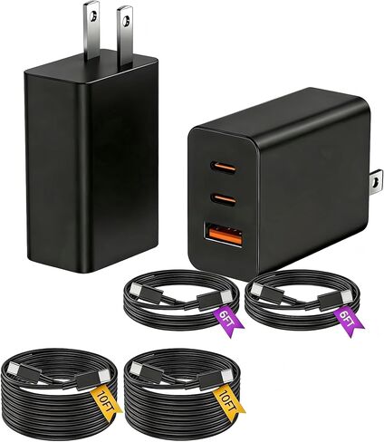 2 حزمة شاحن حائط USB C بقدرة 65 وات، 3 منافذ 100 وات نوع C فائقة السرعة مع كابل USB C بطول 6/6/10/10 قدم لهاتف Samsung Galaxy S26 Ultra S26+/S25/S24/S23Ultra/S22/Android iPhone 17/16/15 in Kuwait