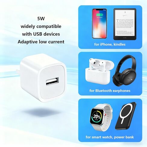 كتلة شاحن iPhone 5 وات لهاتف iPhone SE/11/X/XR/XS/8/7/6/5، ومحول طاقة USB-A مكعب قابس للسفر لساعة Apple AirPods LG Moto Kindle باللون الأبيض، عبوة واحدة in Kuwait