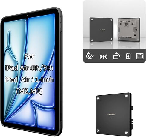 قاعدة شحن مغناطيسية مثبتة على الحائط PoE لأجهزة iPad الجيل العاشر والحادي عشر، حامل تابلت مدمج في الحائط مع مقسم PoE، دعم الصورة والمناظر الطبيعية، طاقة سلكية مستقرة، أسود in Kuwait