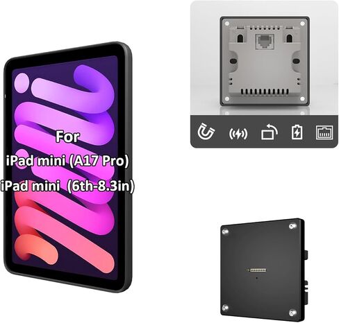 قاعدة شحن مغناطيسية مثبتة على الحائط PoE لأجهزة iPad الجيل العاشر والحادي عشر، حامل تابلت مدمج في الحائط مع مقسم PoE، دعم الصورة والمناظر الطبيعية، طاقة سلكية مستقرة، أسود in Kuwait