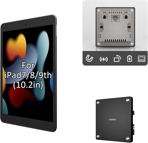 قاعدة شحن مغناطيسية مثبتة على الحائط PoE لأجهزة iPad الجيل العاشر والحادي عشر، حامل تابلت مدمج في الحائط مع مقسم PoE، دعم الصورة والمناظر الطبيعية، طاقة سلكية مستقرة، أسود in Kuwait