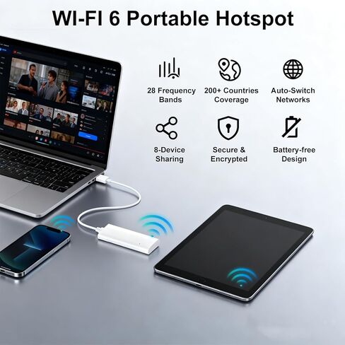 نقطة اتصال واي فاي محمولة 4G LTE للسفر، 28 نطاقًا عالميًا، مشغلين قابلين للتبديل وخطة بيانات مرنة، 8 أجهزة متصلة، نقطة اتصال eSIM بدون عقد، أجهزة إنترنت محمولة في أكثر من 200 دولة in Kuwait