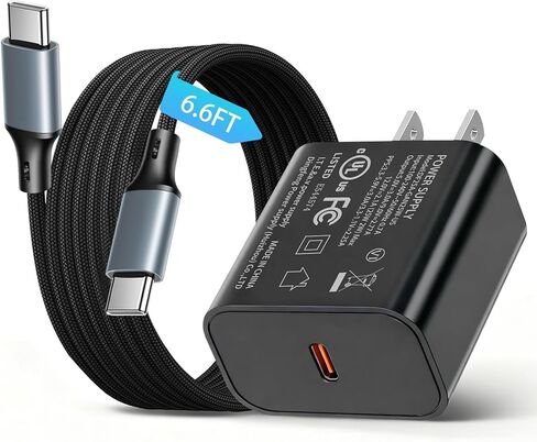 for iPhone 17 16 15 Charger/6.6FT Type C to C Cable Cord Long, Black 25W USB C Fast Charging Block Plug for A-pple iPhone 17 Pro Max/17 Air/16 Pro/16/15 Plus/15/iPad Min Charger Power Adapter in Kuwait