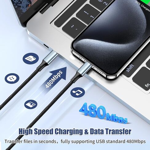 for iPhone 17 16 15 Charger/6.6FT Type C to C Cable Cord Long, Black 25W USB C Fast Charging Block Plug for A-pple iPhone 17 Pro Max/17 Air/16 Pro/16/15 Plus/15/iPad Min Charger Power Adapter in Kuwait