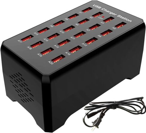 20-Port Black USB Charging Station,100W/20A Multi-Port USB Hub, Suitable for Smartphones, Tablets, and Other USB Devices. in Kuwait