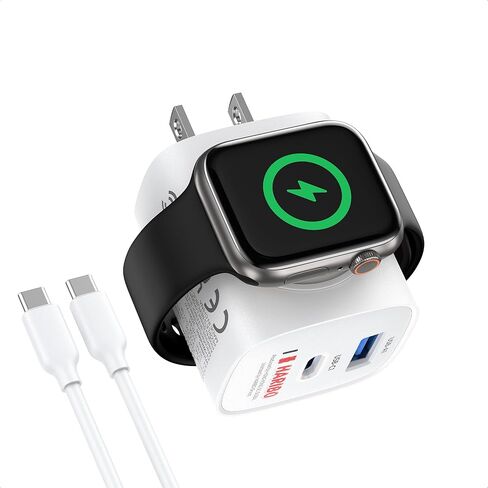 كتلة شاحن هاريبو لساعة أبل، محطة شحن 3 في 1 PD 20 وات USB C مع شحن ساعة ذكية لاسلكية مدمجة، شاحن حائط مزدوج المنافذ متوافق مع iPhone، AirPods، iWatch in Kuwait