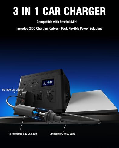 محطة شحن سريعة Starlink Mini بقدرة 178 وات، محول طاقة USB-C قابل للطي بثلاثة منافذ لـ Starlink Mini مع محول من النوع C مقاس 7.8 بوصة وكابل طاقة تيار مستمر بطول 6.5 قدم in Kuwait