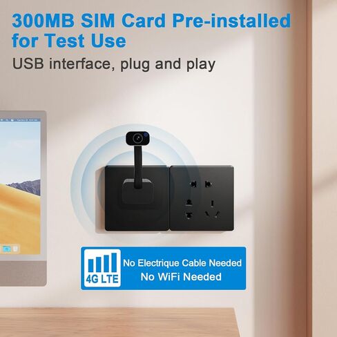 أصغر كاميرا USB لاسلكية واي فاي 4G مع بطاقة SIM 300 متر، لا حاجة إلى واي فاي، تنبيه حركة الكاميرا المحمولة HD1080P 4G مع تطبيق البث المباشر، كشف الحركة، الرؤية الليلية، التخزين السحابي لتطبيق iOS/Android in Kuwait