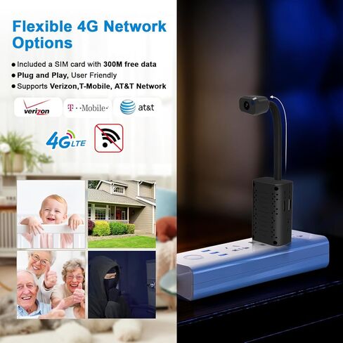 أصغر كاميرا USB لاسلكية واي فاي 4G مع بطاقة SIM 300 متر، لا حاجة إلى واي فاي، تنبيه حركة الكاميرا المحمولة HD1080P 4G مع تطبيق البث المباشر، كشف الحركة، الرؤية الليلية، التخزين السحابي لتطبيق iOS/Android in Kuwait