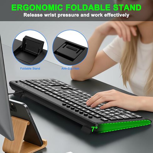 EDJO Large Print Ergonomic Keyboard, Full Size Keyboard with Wrist Rest, Silent Wired USB Computer Keyboards with Oversized Letter Keys Easy to See and Type for Laptop, PC, Windows, Desktop in Kuwait