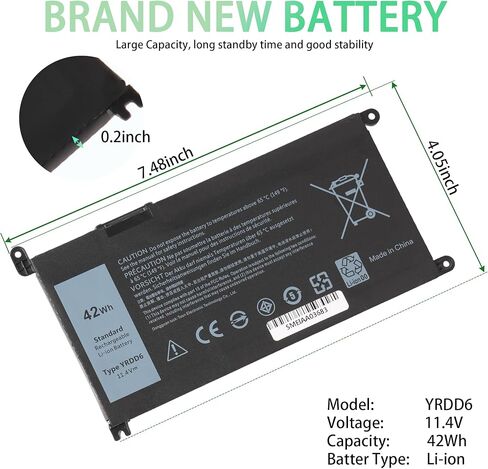 42Wh YRDD6 1VX1H استبدال البطارية لديل انسبايرون 14 15 3000 5000 3493 3582 5480 5485 5491 5493 5585 5590 5593 5594 5698 P93G001 7586 Vostro 3491 VM732 0VM732 1VX1H 01VX1H in Kuwait