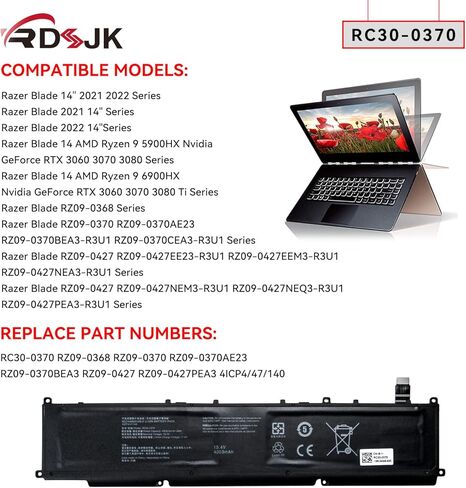 RC30-0370 بطارية الكمبيوتر المحمول ل الماسح بليد 14 "2021 2022 RZ09-0368 RZ09-0370 RZ09-0427 RZ09-0370AE23 RZ09-0370BEA3-R3U1 RZ09-0370CEA3-R3U1 RZ09-0427EE23-R3U1 RZ09-0427NEA3 RZ09-0427PEA3 RZ09-0427NEQ3 in Kuwait