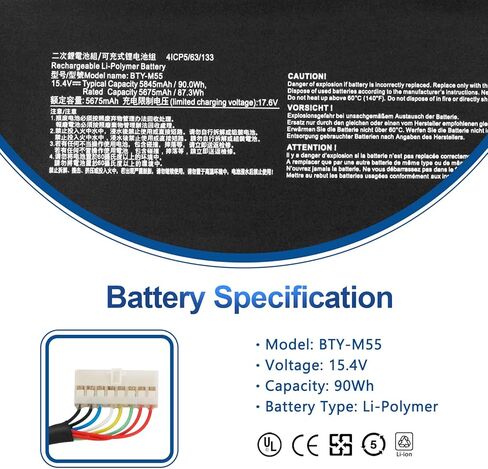 بطارية الكمبيوتر المحمول BTY-M55 90Wh لـ MSI Pulse GL66 GL76 12UGK 12UGSZOK 12UGSZK 12UGOK Katana GF66 11UG Alpha 15 17 B5EEK A3DDK A4DEK Pulse 15 B13VFK B13VGK Crosshair 17 B12UGZ B12UGSZ السيف 15 A11UG in Kuwait