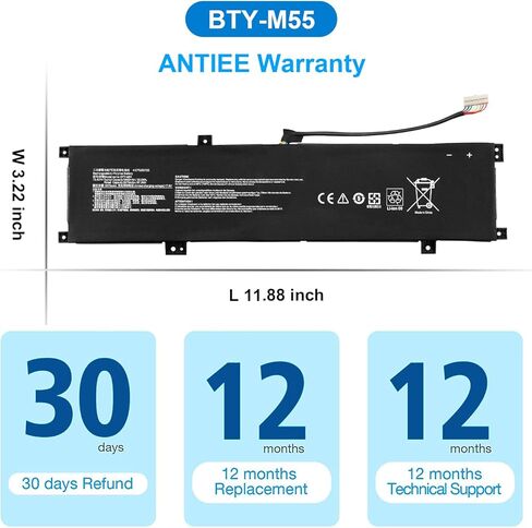 بطارية الكمبيوتر المحمول BTY-M55 90Wh لـ MSI Pulse GL66 GL76 12UGK 12UGSZOK 12UGSZK 12UGOK Katana GF66 11UG Alpha 15 17 B5EEK A3DDK A4DEK Pulse 15 B13VFK B13VGK Crosshair 17 B12UGZ B12UGSZ السيف 15 A11UG in Kuwait