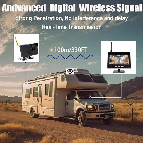 4.3-inch AHD IPS Monitor Mini Vehicle 720P Digital Wireless Backup Camera System IP69K Waterproof Wireless Reversing Camera Dash Camera for Truck Bus RV Trailer Car Truck Semi-Trailer in Kuwait