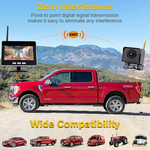 4.3-inch AHD IPS Monitor Mini Vehicle 720P Digital Wireless Backup Camera System IP69K Waterproof Wireless Reversing Camera Dash Camera for Truck Bus RV Trailer Car Truck Semi-Trailer in Kuwait