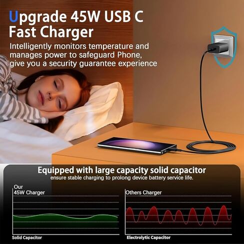 شاحن سامسونج سريع USB C 45W شاحن هاتف من النوع C مع سلك كابل شحن سريع Android بطول 6 أقدام لهاتف Samsung Galaxy S26 Ultra/S26/S26+/S25 Ultra/S25/S24/S23 Ultra/S22 Ultra/S20 Ultra/Note 10 Plus in Kuwait