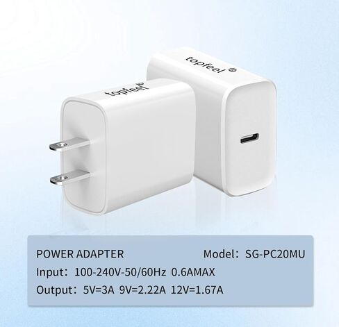 كتلة شحن USB-C من topfeel، شاحن حائط من النوع C، محول طاقة شحن سريع PD 20 وات، أبيض in Kuwait