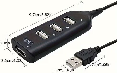 2pcs Multi Port Hub with 4 USB, USB2.0 Port Hub, Suitable for Family, Travel and Office Use, 1.3ft, Black in Kuwait