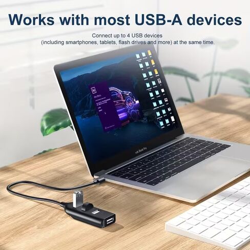 2pcs Multi Port Hub with 4 USB, USB2.0 Port Hub, Suitable for Family, Travel and Office Use, 1.3ft, Black in Kuwait