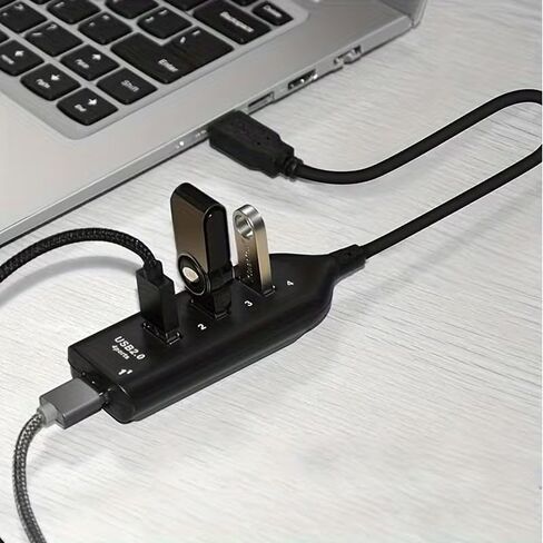 2pcs Multi Port Hub with 4 USB, USB2.0 Port Hub, Suitable for Family, Travel and Office Use, 1.3ft, Black in Kuwait