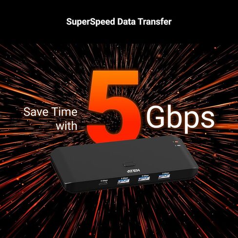 ATEN Essentials US5324 2 x 4 USB 3.2 Gen 1 Sharing Switch، مشاركة 4 أجهزة USB طرفية بين أجهزة الكمبيوتر USB-A وUSB-C، 5 جيجابت في الثانية، مفتاح سريع، مدمج، محدد المنافذ عن بعد، Windows، macOS، MacBook، الكمبيوتر الشخصي in Kuwait