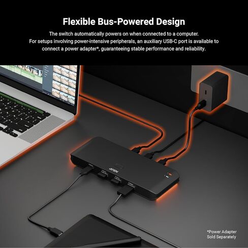 ATEN Essentials US5324 2 x 4 USB 3.2 Gen 1 Sharing Switch، مشاركة 4 أجهزة USB طرفية بين أجهزة الكمبيوتر USB-A وUSB-C، 5 جيجابت في الثانية، مفتاح سريع، مدمج، محدد المنافذ عن بعد، Windows، macOS، MacBook، الكمبيوتر الشخصي in Kuwait