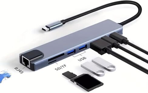 موزع USB C 8 في 1 من النوع C مع قاعدة توصيل Thunderbolt 3 بدقة 4K لجهاز MacBook Air M1 وIpad Pro، يتميز بتوافق RJ45 وHDTV (8 في 1) in Kuwait